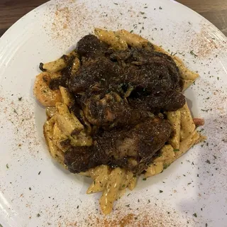 Jerk Chicken with Shrimp Pasta