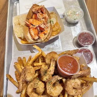 Lobster Roll and shrimp basket