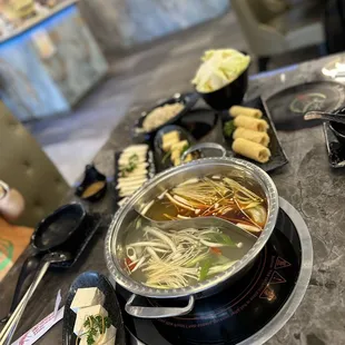 a variety of food items on a table