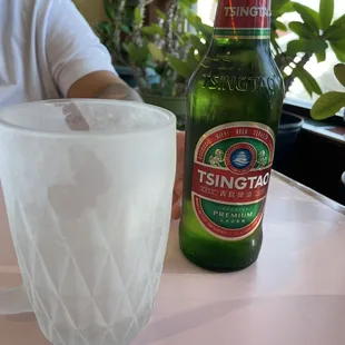 Their Chinese beer with a cooler glass.