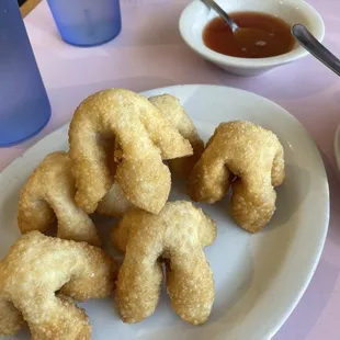 Crab rangoons with homemade sweet&amp;sour. So good!