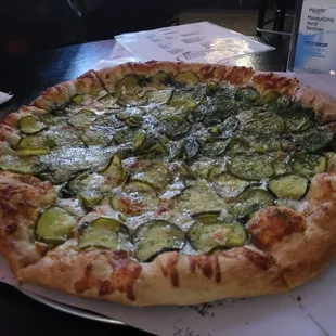Pretty good pickle pizza! This was their large size. Go on Thursdays for 1/2 off, otherwise it&apos;s $19 which is a bit pricey.