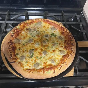 Mega Meatball pizza Take-n-Bake after baking.