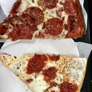 Bacon and pepperoni slice and plain slice