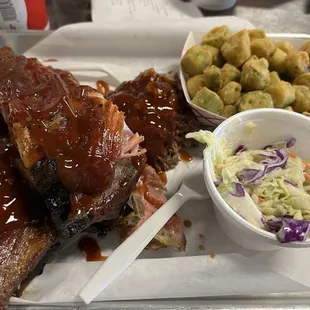 Ribs with okra, Brisket and coleslaw