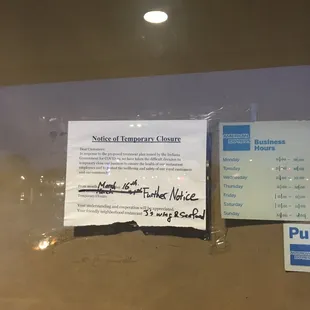 Notification of current closure.