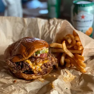 Fried chicken sandwich and fries.