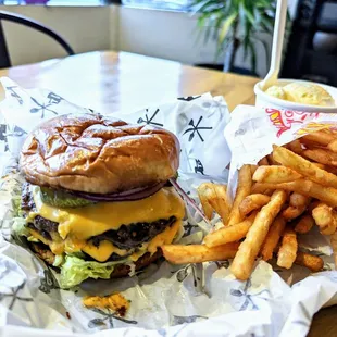 Darn Good Burger, Fries, French Vanilla Ice Cream