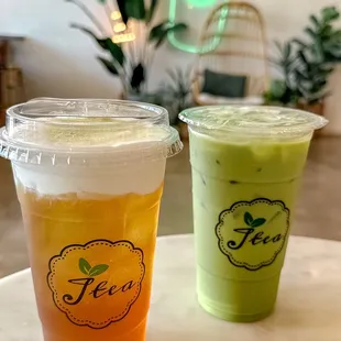 Sea salt jasmine green tea and thai green tea