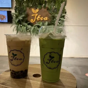 Classic Milk Tea with Boba &amp; Green Milk Tea with Jelly~