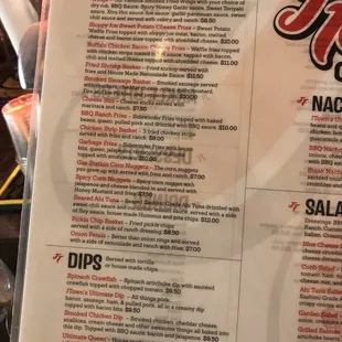 the menu of the restaurant