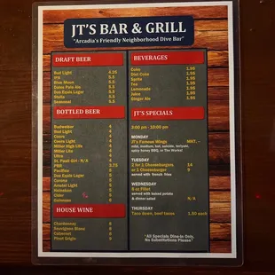 Drink menu