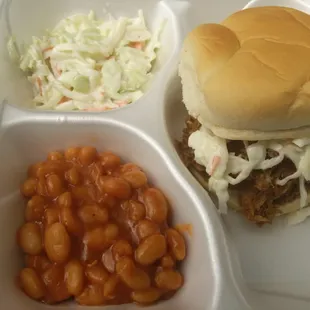 Slawtered hog w/ slaw &amp;  baked beans
