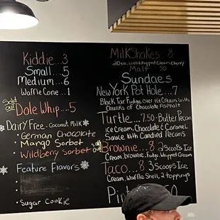 a menu on the wall