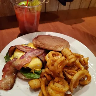 $15.50 cheeseburger (bacon +$2) This plate of sadness has replaced the $12 happy soft bunned mushroom burger &amp; garlic parm fries... sigh