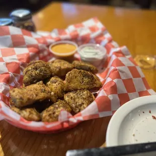 Naked wings - Cajun rub with a side of Greg's sauce.