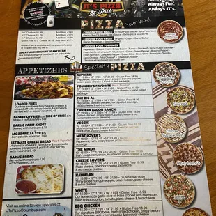Pizza menu