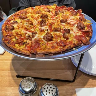 Sausage, pep, banana peppers