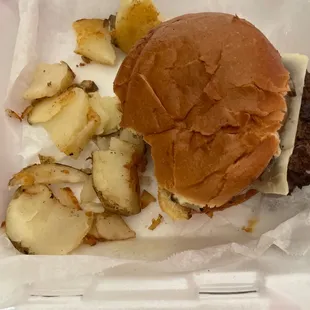 Patty melt burger with &quot;chips&quot;