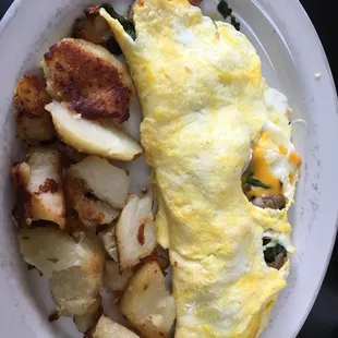 Ham, mushroom, spinach omelet.