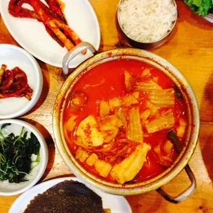 Soon Doo Bu Ji Gae - Kim Chi soup with pork belly.