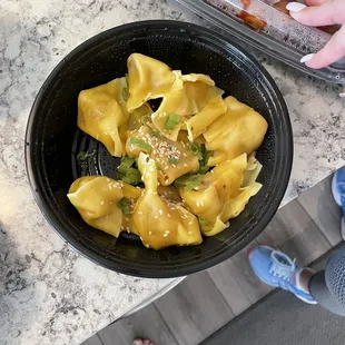 Hot sesame wontons, sauce was on the side