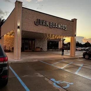 a parking lot at dusk