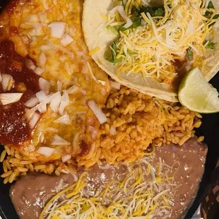 Combo Plate (cheese/onion enchilada and shrimp taco).