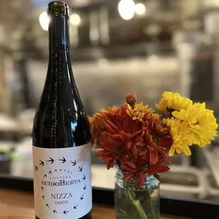 Wine bottle and flowers