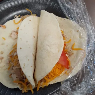 I order a 3 taco platter and this is what I got! My food was even put into a container but covered with saran wrap!
