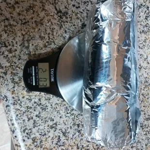The "1 pound Burrito" weighing in at 2lbs. Not complaining at all