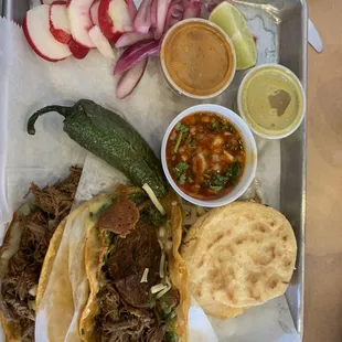 Birria Tacos and Carne Asada Gordita