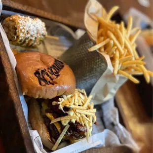 Home Run Burger and Corn on the Cob