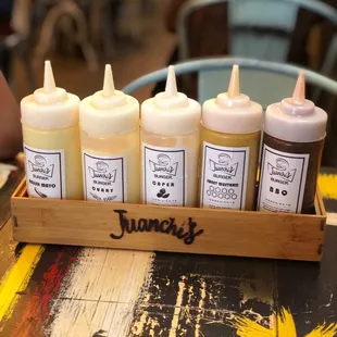 Juanchi&apos;s variety of sauces