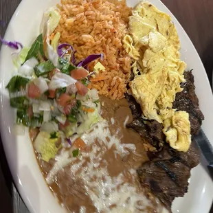 Steak and eggs plate.