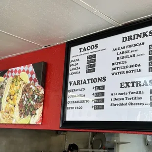 a menu on the wall