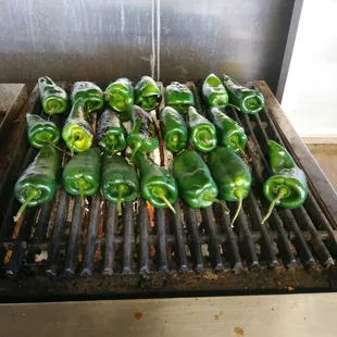 Prepping our chiles rellenos
