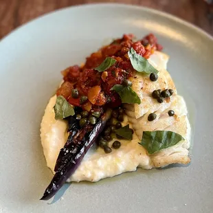 Seared alaskan halibut w/eggplant