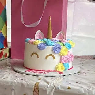 Unicorn cake with colorful hair