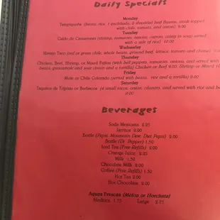 menu
