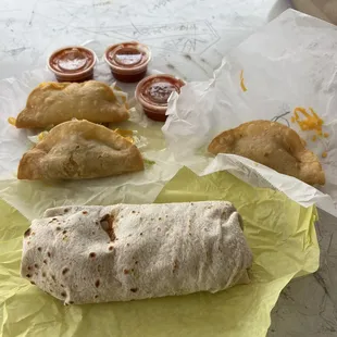 Chicken , Bean , Rice , and Cheese , Burrito , 2 Chicken  Tacos , and a Potato  Taco !!!
