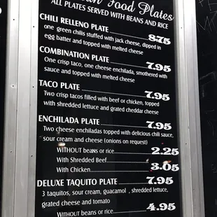 a menu for mexican food