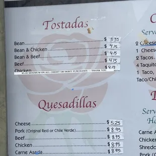 Current menu prices as of 3/11/23