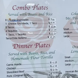 Current menu prices as of 3/11/23