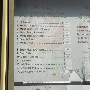 Burrito Menu