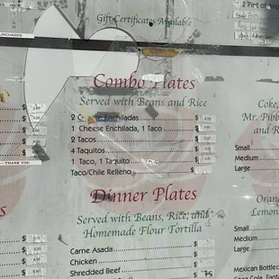 Combo and dinner plate menu