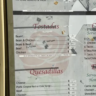 Tostada and Quesadilla menu