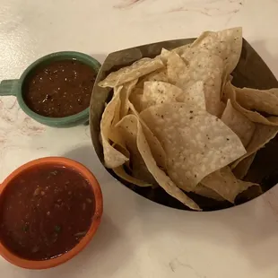 Chips and two salsas