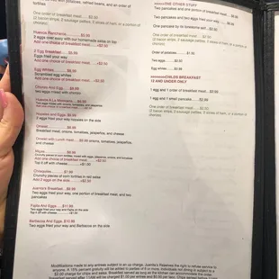 Breakfast menu