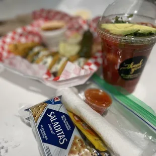 Crackers and condiments for the shrimp cocktail